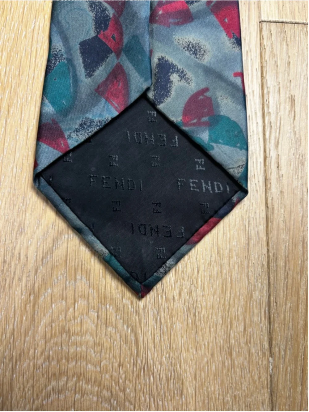 Vintage 90s Abstract Geometric Silk Tie Navy Red Gray Retro Graphic